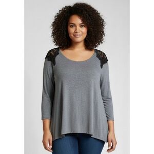 Apt 9 3/4 sleeve Lace Shoulder Asymmetrical top Gray Size 1X